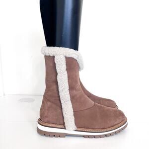 Aquatalia Helana Suede Shearling Women Boots Size 7 Brown Zip Weatherproof Italy